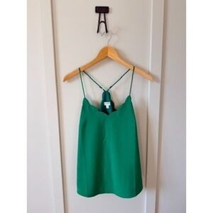 J.Crew Green Scalloped V-Neck Cami T-Back Spaghetti Strap Tank Top Size 2 Spring